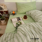 Cozy Washed Cotton Striped Bedding Set / Pink