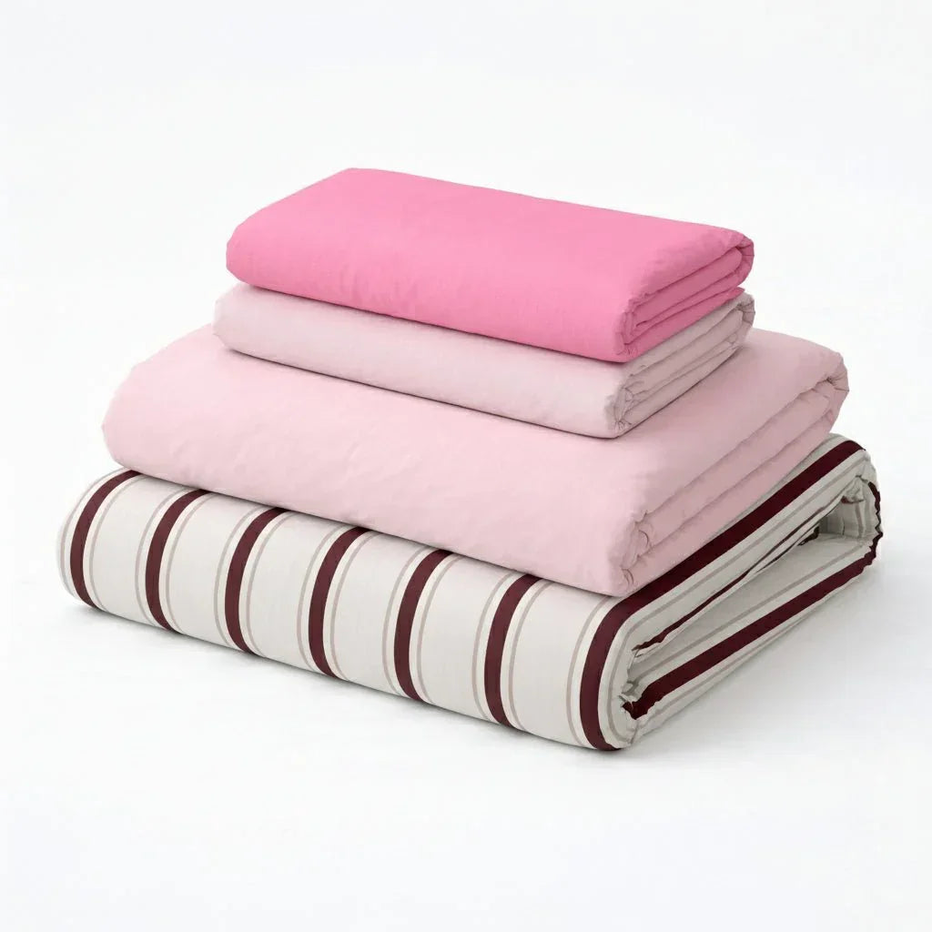 Cozy Washed Cotton Striped Bedding Set / Pink