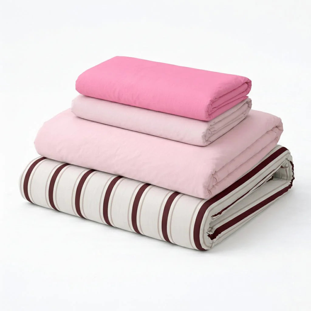 Cozy Washed Cotton Striped Bedding Set / Pink