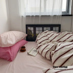 Cozy Washed Cotton Striped Bedding Set / Pink