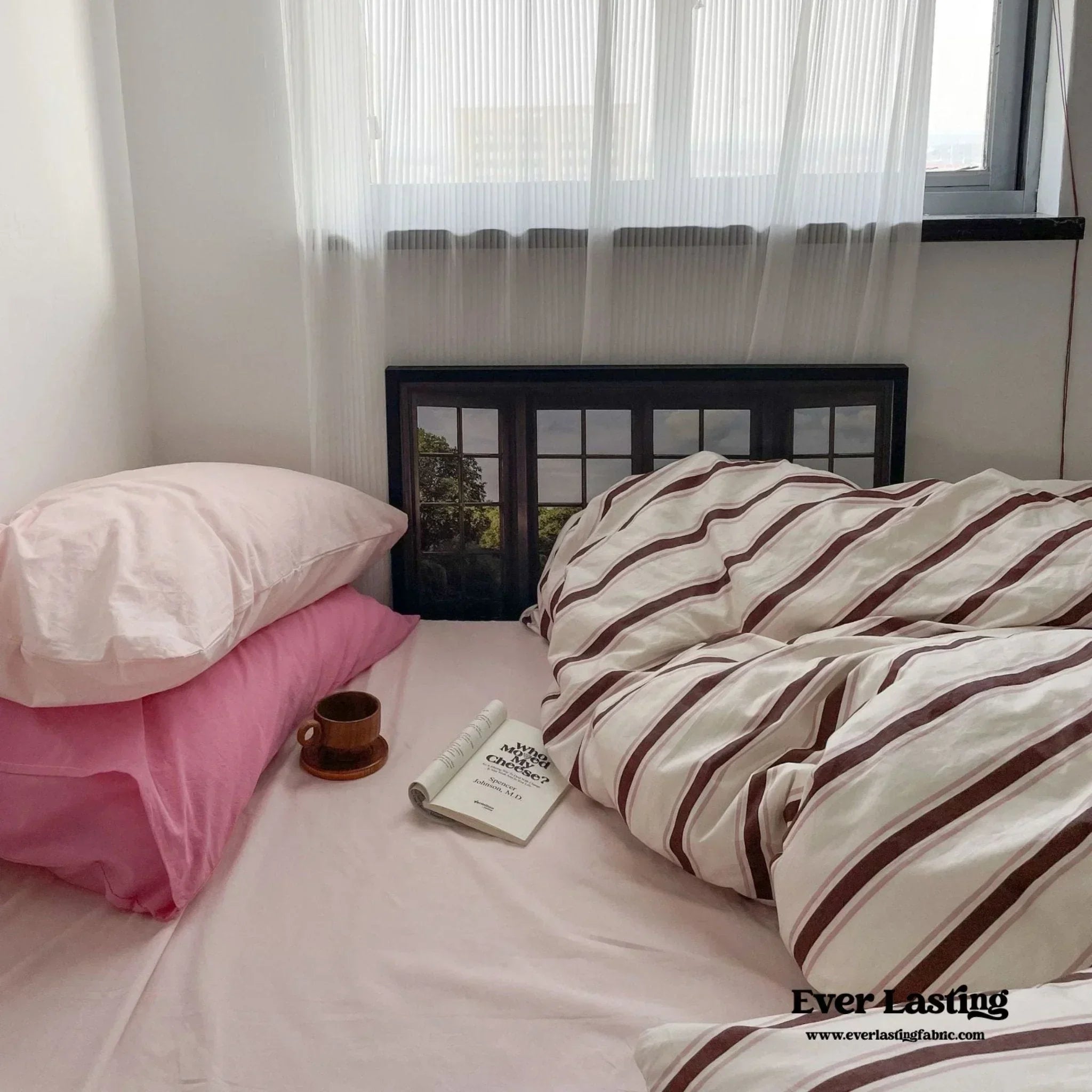 Cozy Washed Cotton Striped Bedding Set / Pink