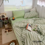 Cozy Washed Cotton Striped Bedding Set / Pink