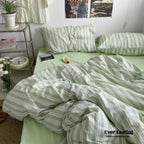 Cozy Washed Cotton Striped Bedding Set / Pink