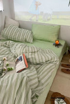 Cozy Washed Cotton Striped Bedding Set / Pink