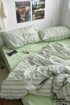 Cozy Washed Cotton Striped Bedding Set / Pink
