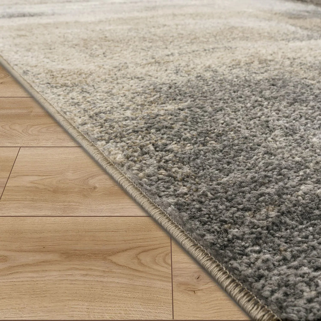 Cream and Black Modern Art Rug - House Of Avana