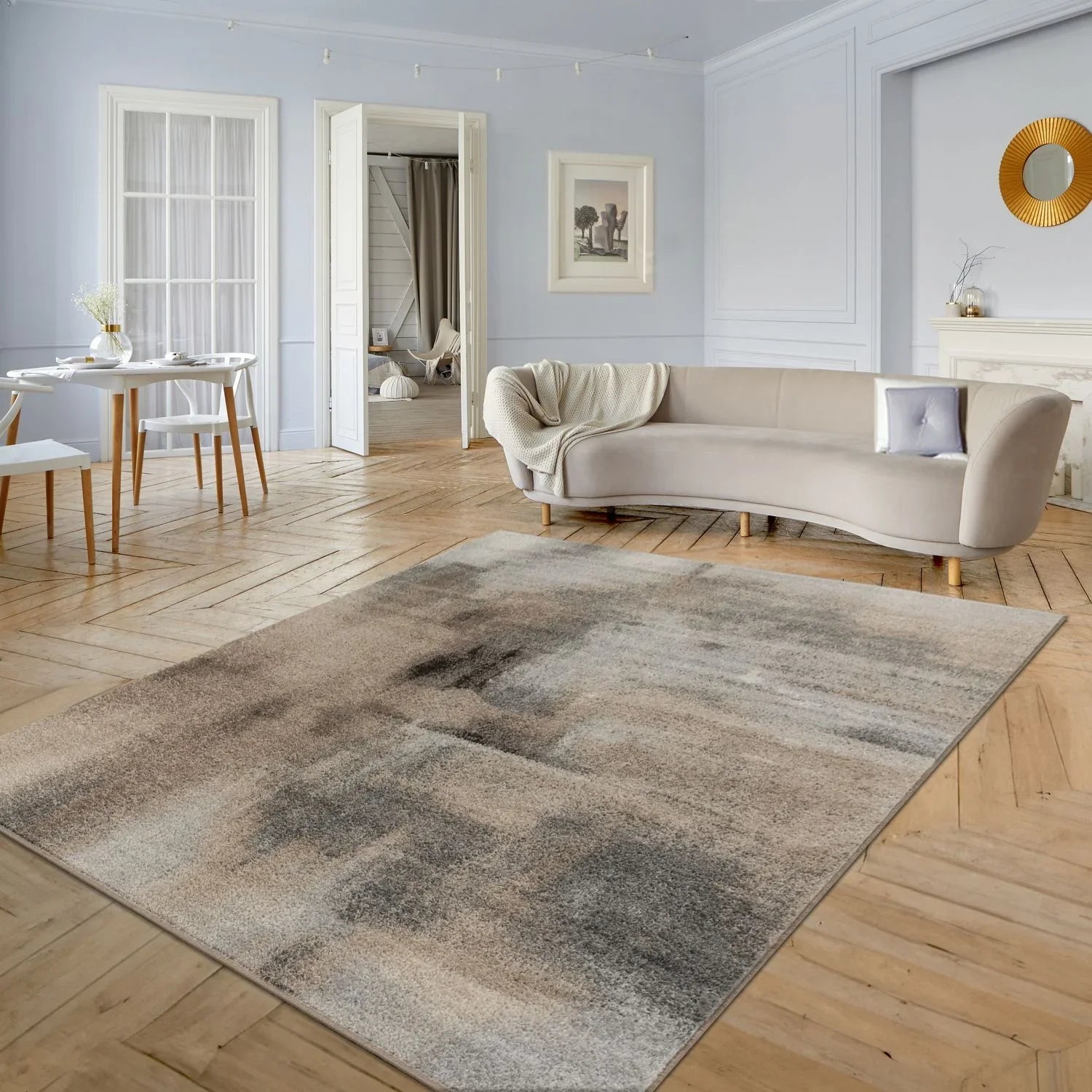 Cream and Black Modern Art Rug - House Of Avana