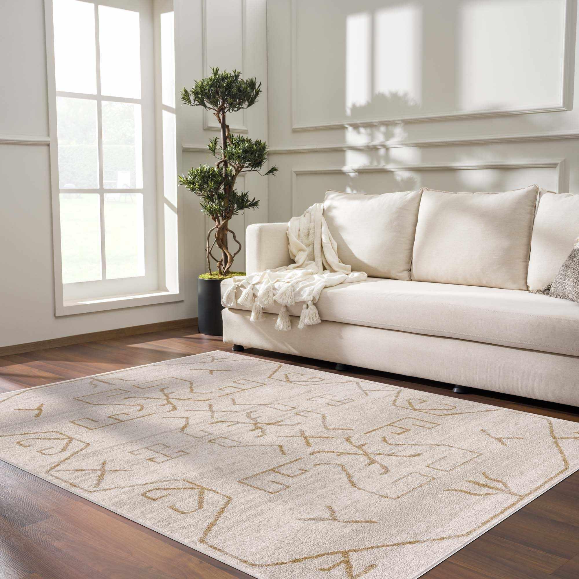 Azzan Cream & Gold Area Rug - House Of Avana