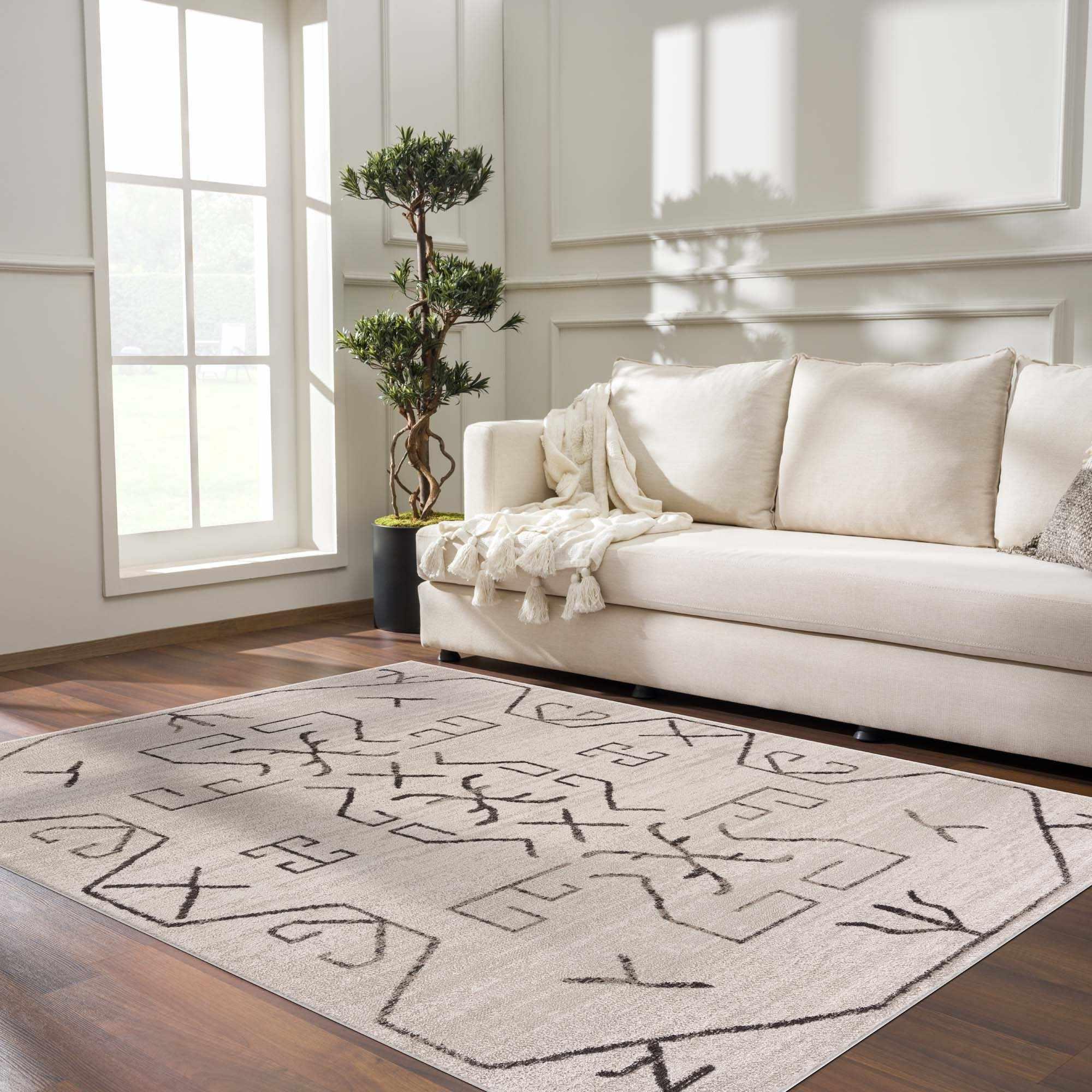 Azzan Cream & Charcoal Area Rug - House Of Avana