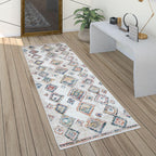 Boho Rug Cream Colorful Ethnic Diamond Pattern Ripped Design - House Of Avana