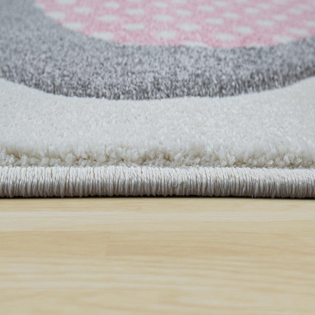 Kids Rug Elaya for Nursery Happy Animals in Cream Pastel, side view - House Of Avana