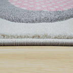 Kids Rug Elaya for Nursery Happy Animals in Cream Pastel, side view - House Of Avana