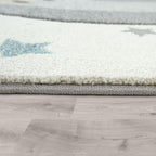 Kids Rug Hot Air Balloon Animals Clouds in Pastel Cream, back view - House Of Avana