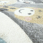 Kids Rug Hot Air Balloon Animals Clouds in Pastel Cream, side view - House Of Avana
