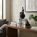 Abstract Long-Legged Thinker Sculpture Modern Matte Black Figurine
