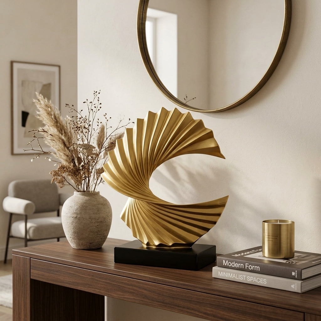 Modern Gold Wave Abstract Sculpture - Home Art Deco