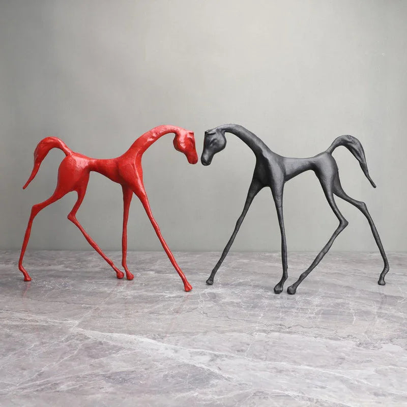 Creative Cast Iron Dark Horse Red Horse Animal Sculpture Desktop Ornament Living Room Decoration Artwork Home Decoration Gift - House Of Avana