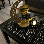 Islamic Ramadan & Eid Decorations - Elegant Crescent Moon Lantern - with Ramadan Mubarak Sign - Golden & Brown Islamic Wooden Decoration for Ramadan, Eid, Ramadan Karim - Home, Office, Mosque - Ramadan Kareem Gift - Durable W House Of Avana
