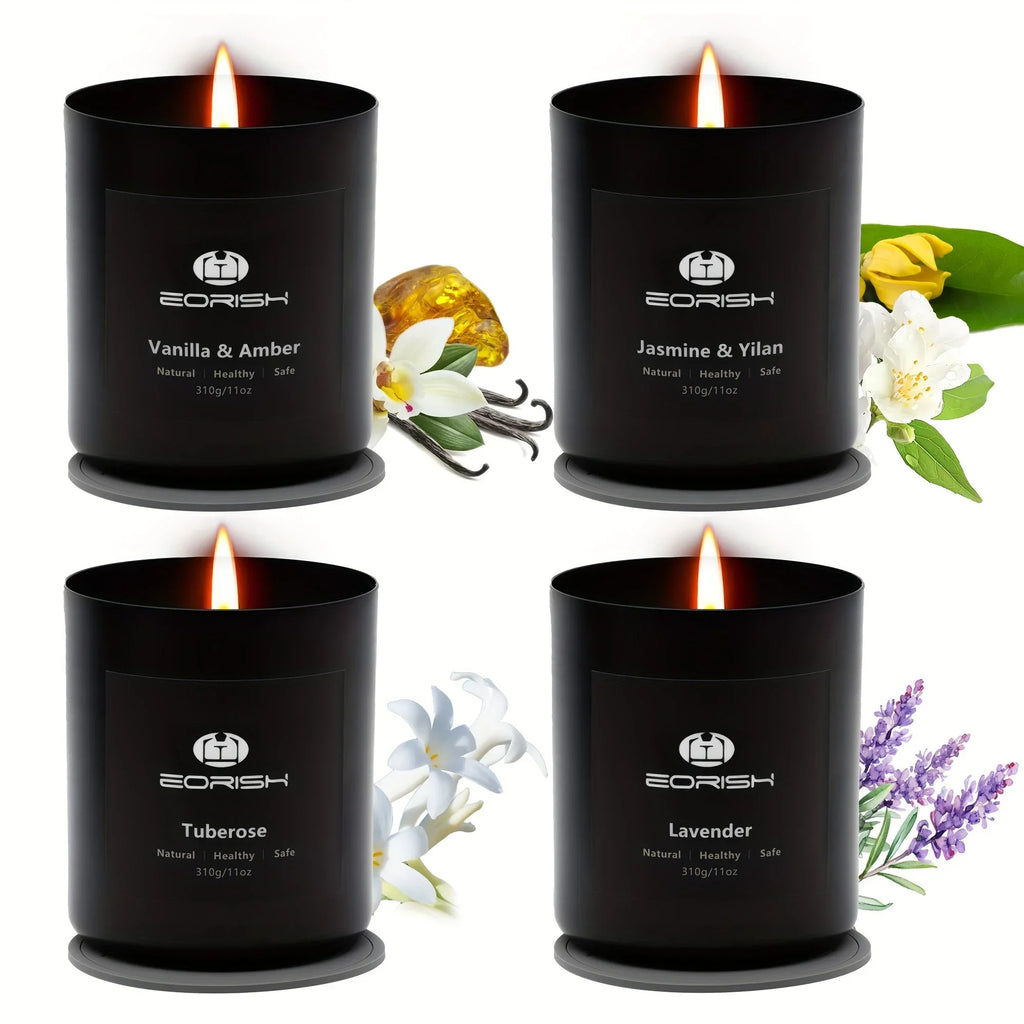 Clear crystal glass candle holders with white candles, elegant gift set - House of Avana