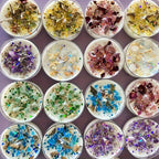 Clear glass crystal stone scented candle with dried flowers and glitter - House of Avana