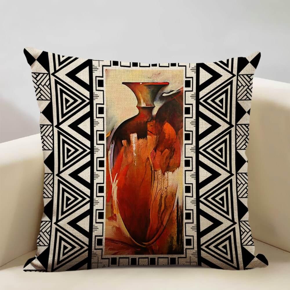 African Painting Printed Cushion Cover, angled view - House Of Avana