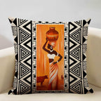 African Painting Printed Cushion Cover, angled view - House Of Avana