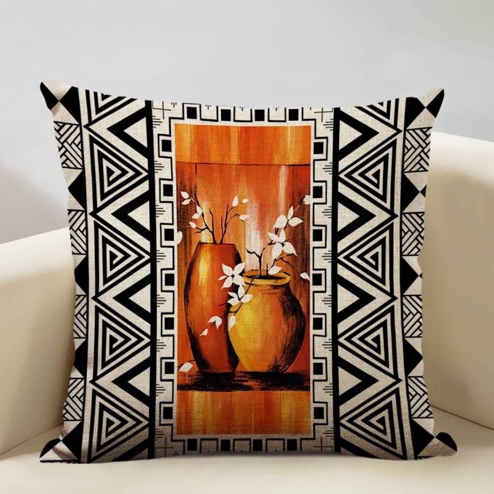 African Painting Printed Cushion Cover, angled view - House Of Avana