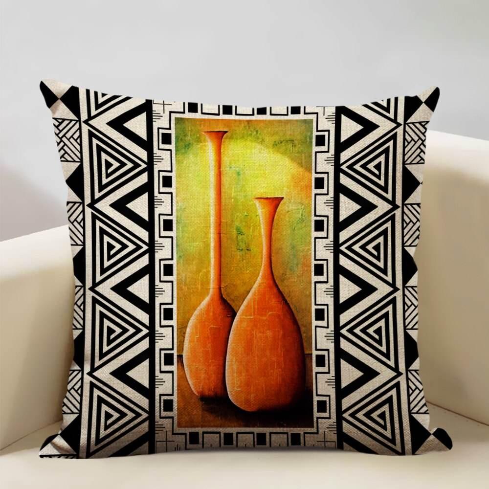 African Painting Printed Cushion Cover, back view - House Of Avana