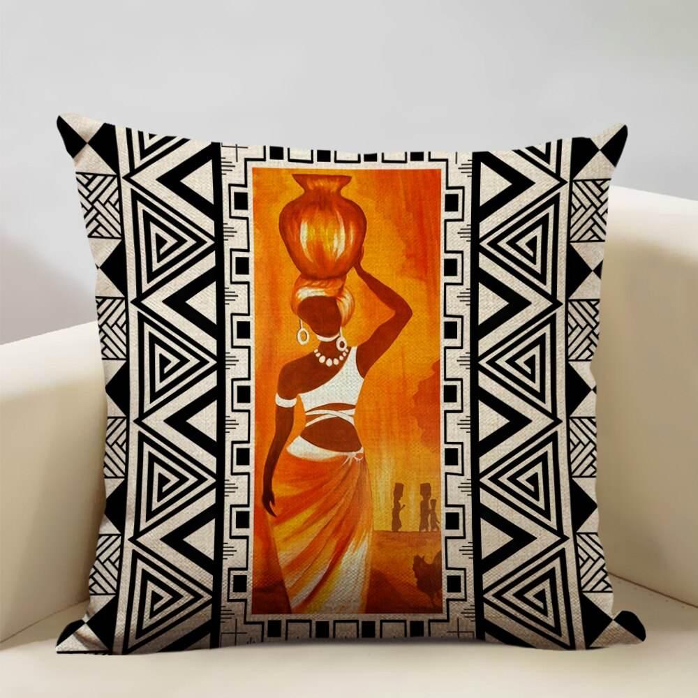 African Painting Printed Cushion Cover, close-up view - House Of Avana