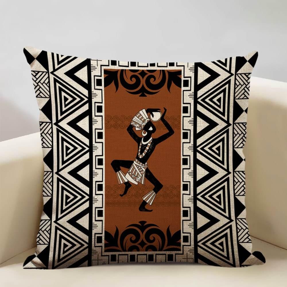 African Painting Printed Cushion Cover, dimensions view - House Of Avana