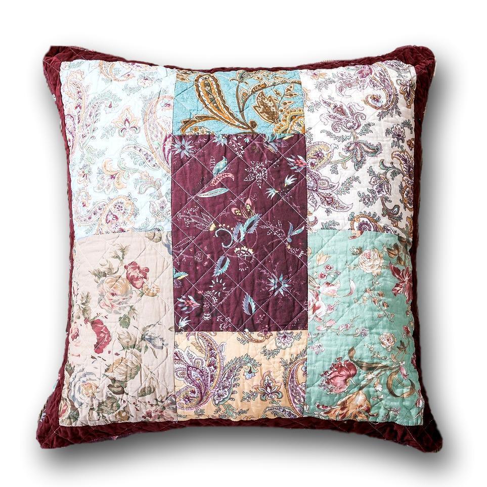 DaDa Bedding Patchwork Burgundy Red Velvet Floral Euro Pillow Cover, 26" x 26" (JHW-868) DaDalogy Bedding Collection