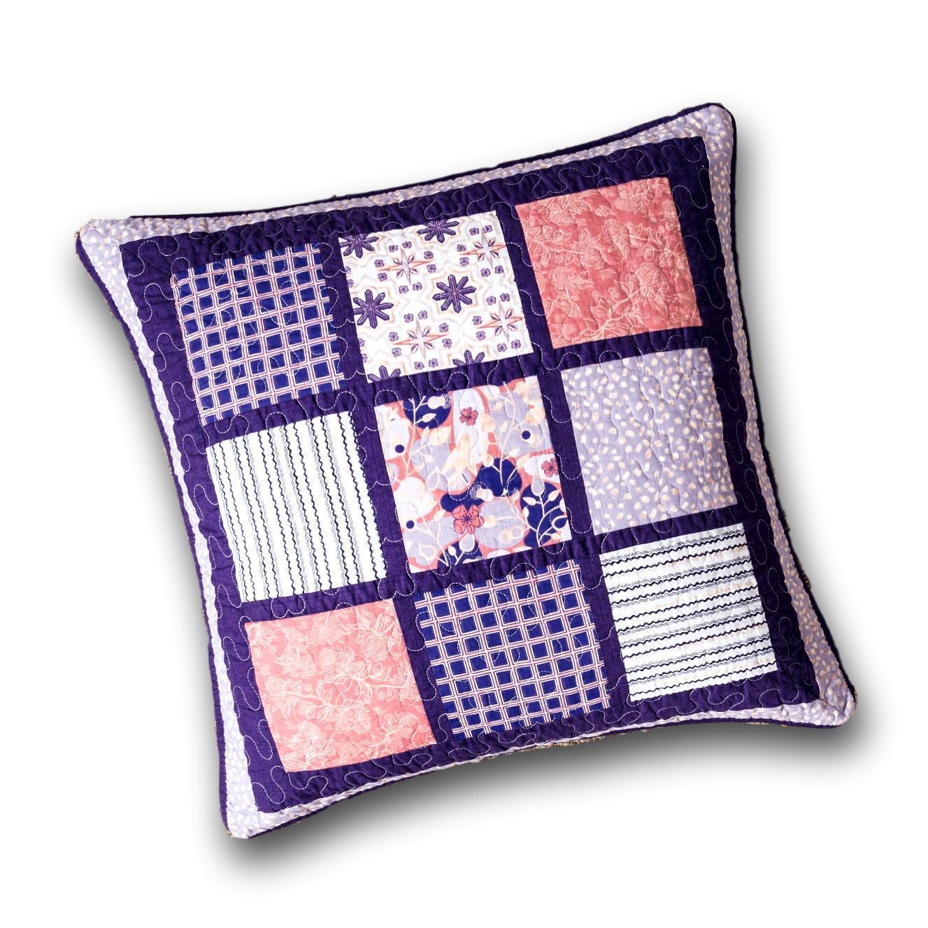 DaDa Bedding Peachy Blossoms Purple Floral Patchwork Euro Pillow Sham Cover, 26" x 26" - Designed in USA (JHW877) DaDalogy Bedding Collection