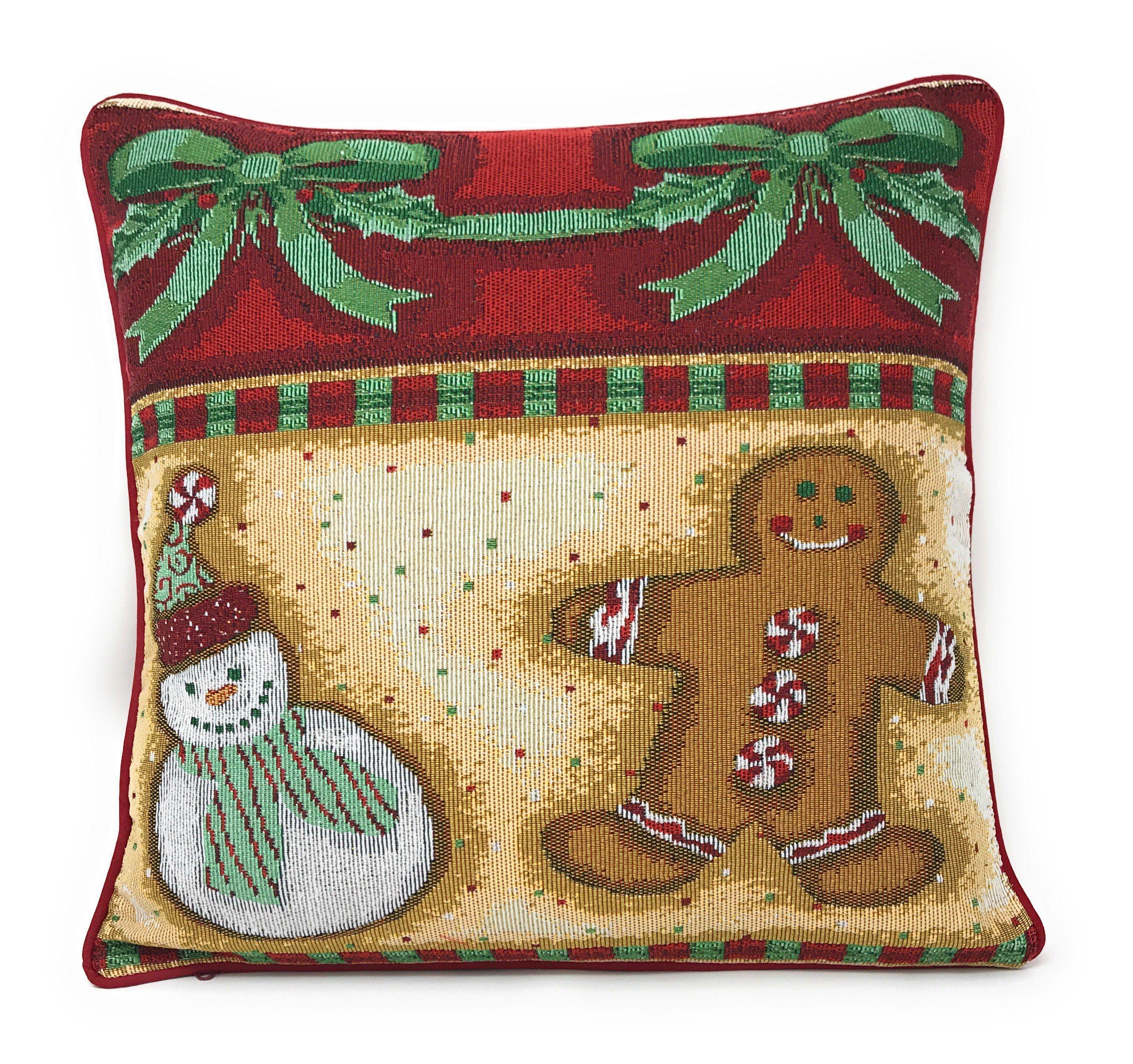 DaDa Bedding Gingerbread Snowman Woven Tapestry Throw Pillow Covers 16" x 16" (12917) DaDalogy Bedding Collection