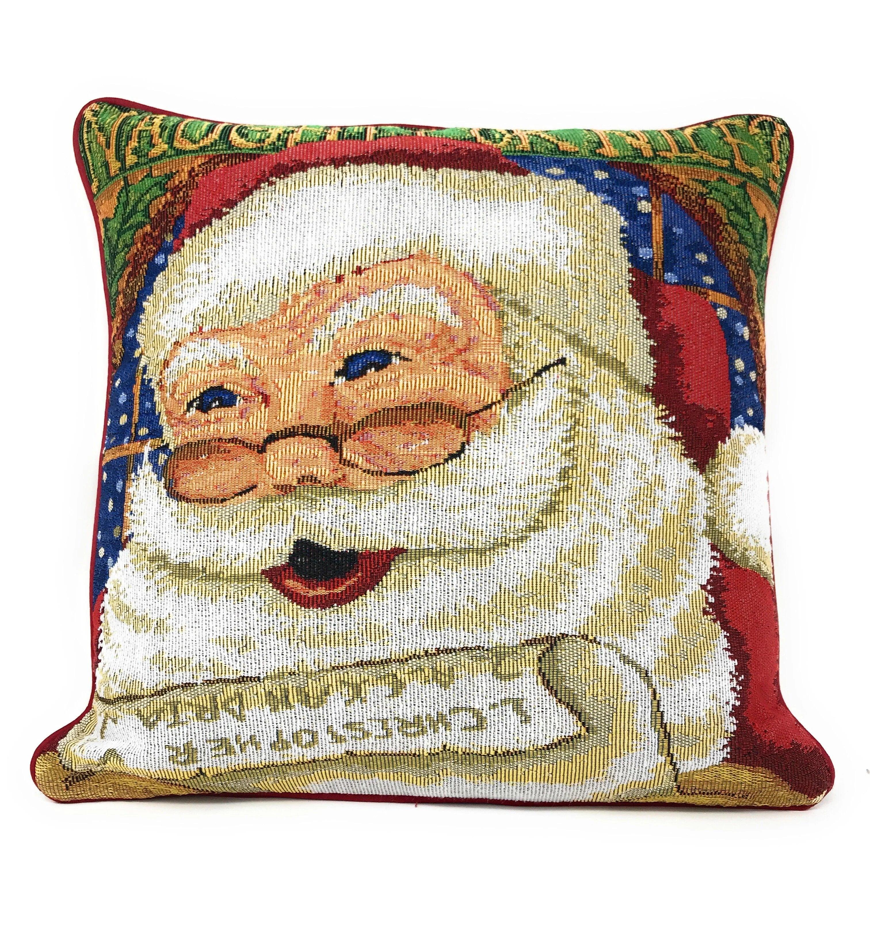 DaDa Bedding Naughty or Nice Santa Claus Christmas Woven Tapestry Throw Pillow Cover - 16" x 16" DaDalogy Bedding Collection