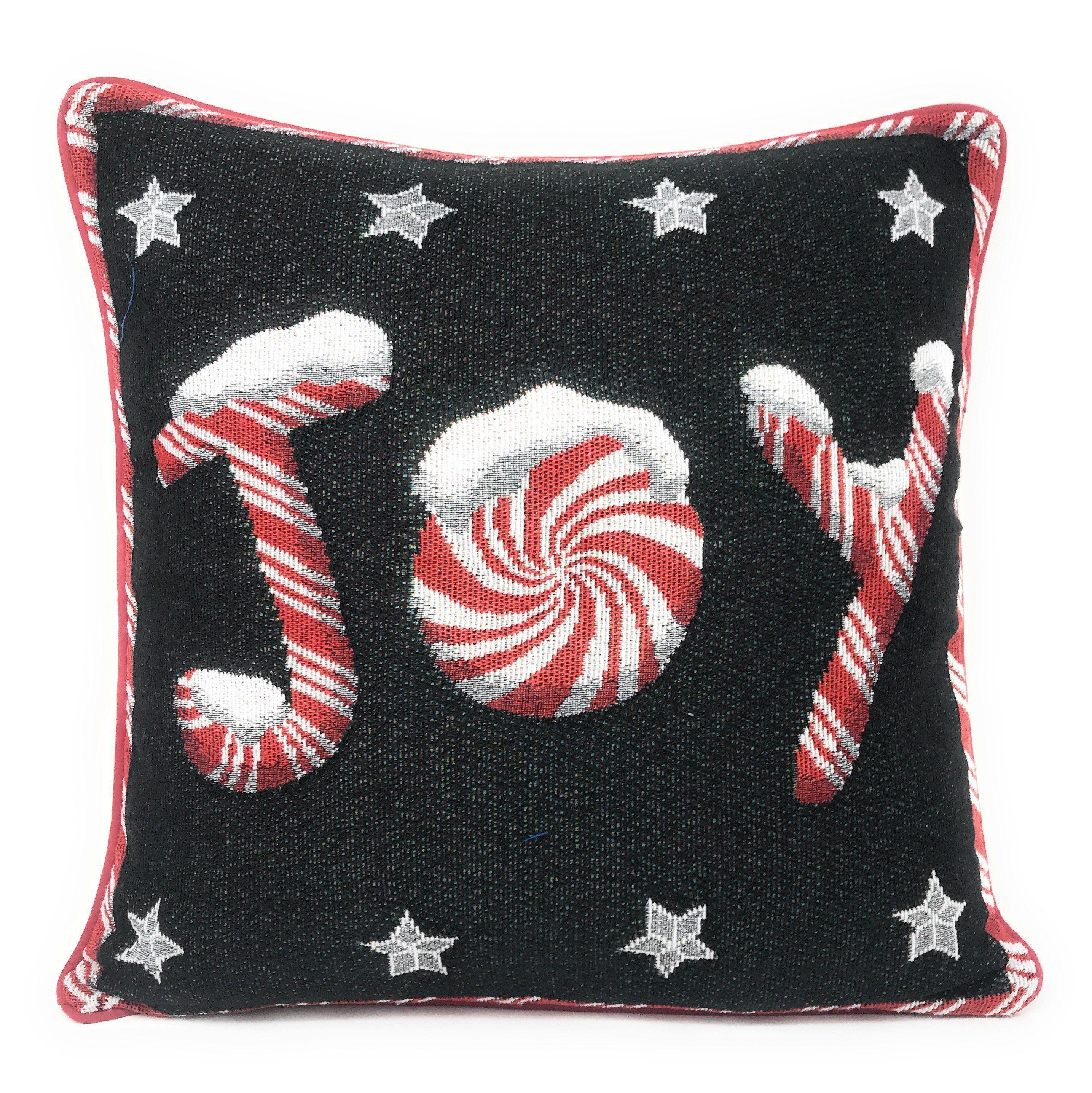 DaDa Bedding Peppermint Joy Stars Red Black Tapestry Throw Pillow Cover - 16” x 16” (12904) DaDalogy Bedding Collection