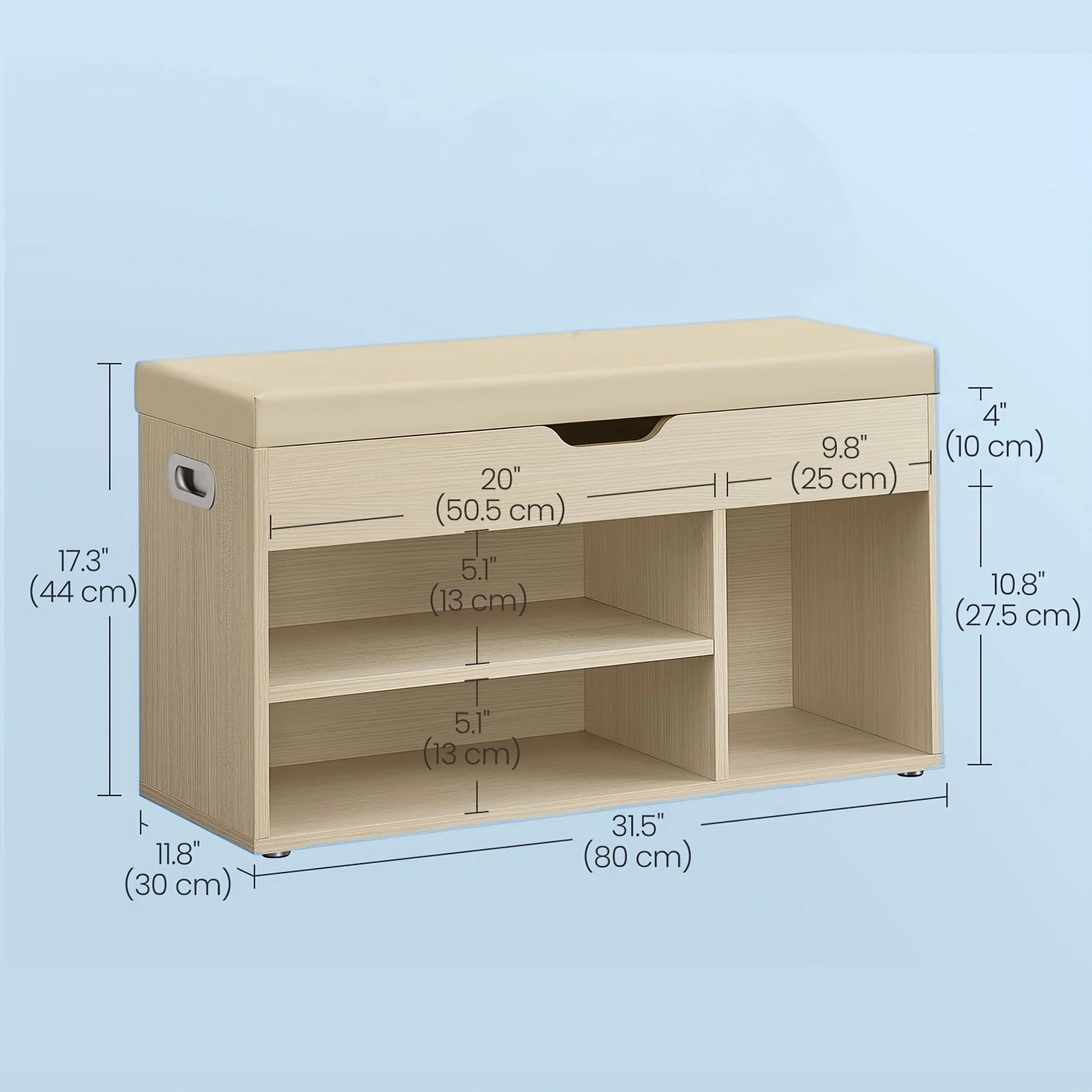 Extra Long Shoe Storage Bench with Cushion Seat - House Of Avana