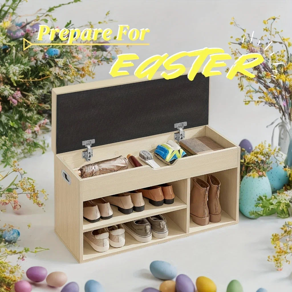 Extra Long Shoe Storage Bench with Cushion Seat - House Of Avana