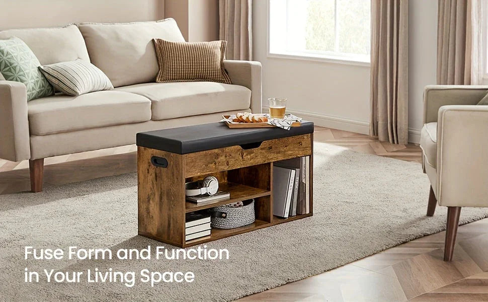 Extra Long Shoe Storage Bench with Cushion Seat - House Of Avana