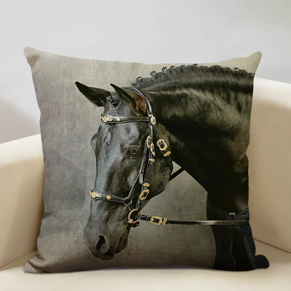 Printed Horse Design Cushion Cover Pillowcase, in-use display - House Of Avana