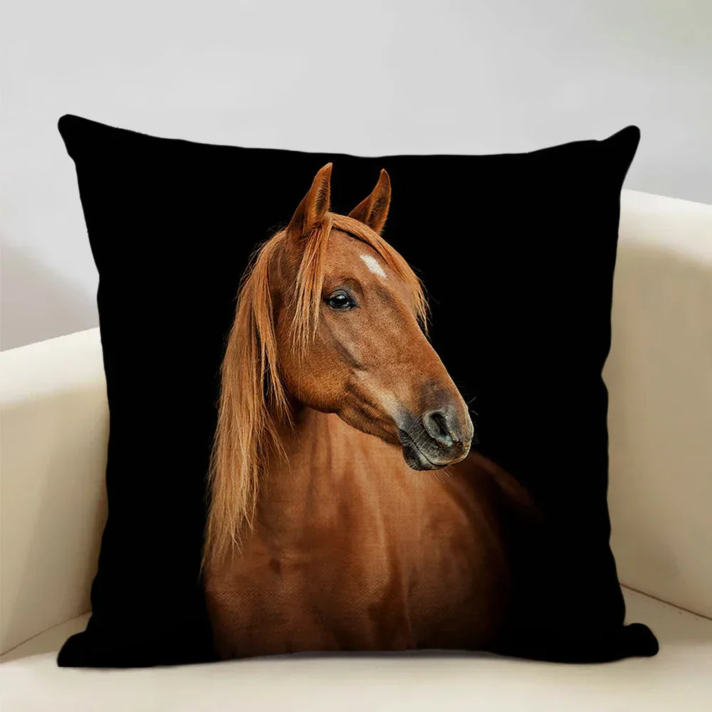 Printed Horse Design Cushion Cover Pillowcase, texture detail - House Of Avana