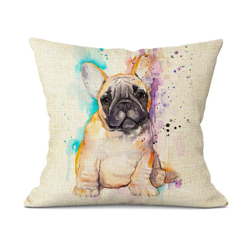 Hand-painted Dog Decorative Pillows Cover Cute Bulldog Cushion Cover Linen Pillowcase for Cojines... - House Of Avana