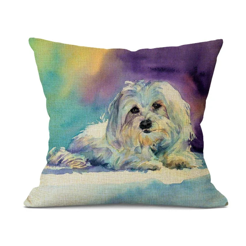 Hand-painted Dog Decorative Pillows Cover Cute Bulldog Cushion Cover Linen Pillowcase for Cojines... - House Of Avana