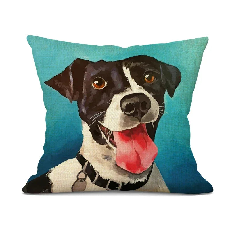 Hand-painted Dog Decorative Pillows Cover Cute Bulldog Cushion Cover Linen Pillowcase for Cojines... - House Of Avana