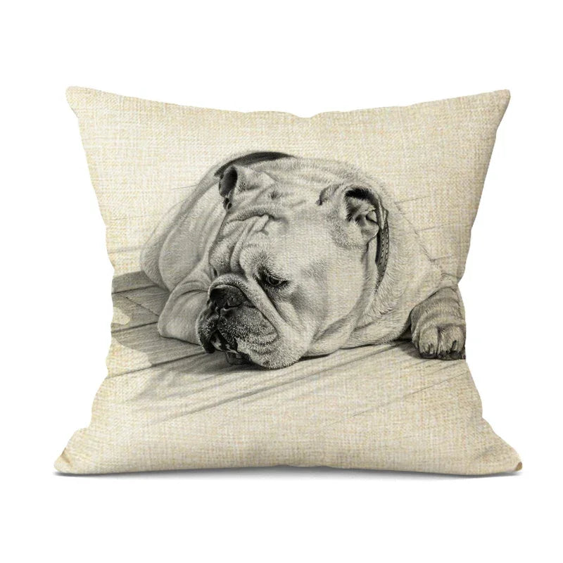 Hand-painted Dog Decorative Pillows Cover Cute Bulldog Cushion Cover Linen Pillowcase for Cojines... - House Of Avana