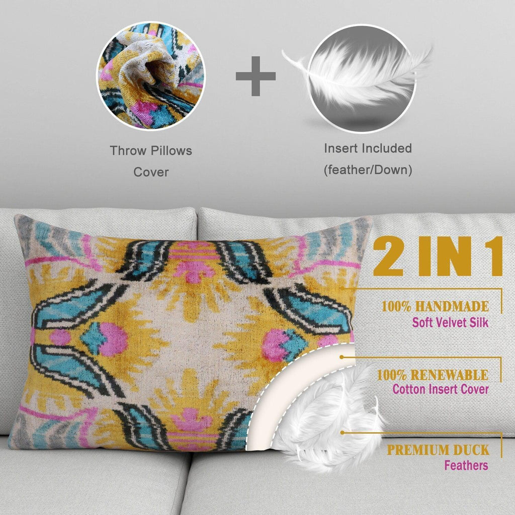 Canvello Handmade Soft Velvet Silk Cushion with Down Insert - 16x24, side view - House Of Avana