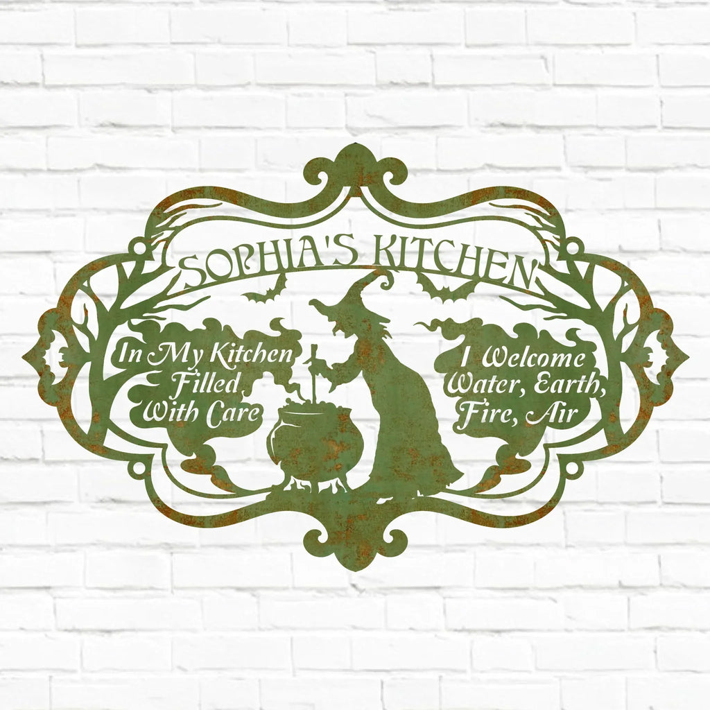 Custom Personalized Witch Kitchen Metal Sign - Gift Idea For Witch Lover - I Welcome Water Earth Fire Air