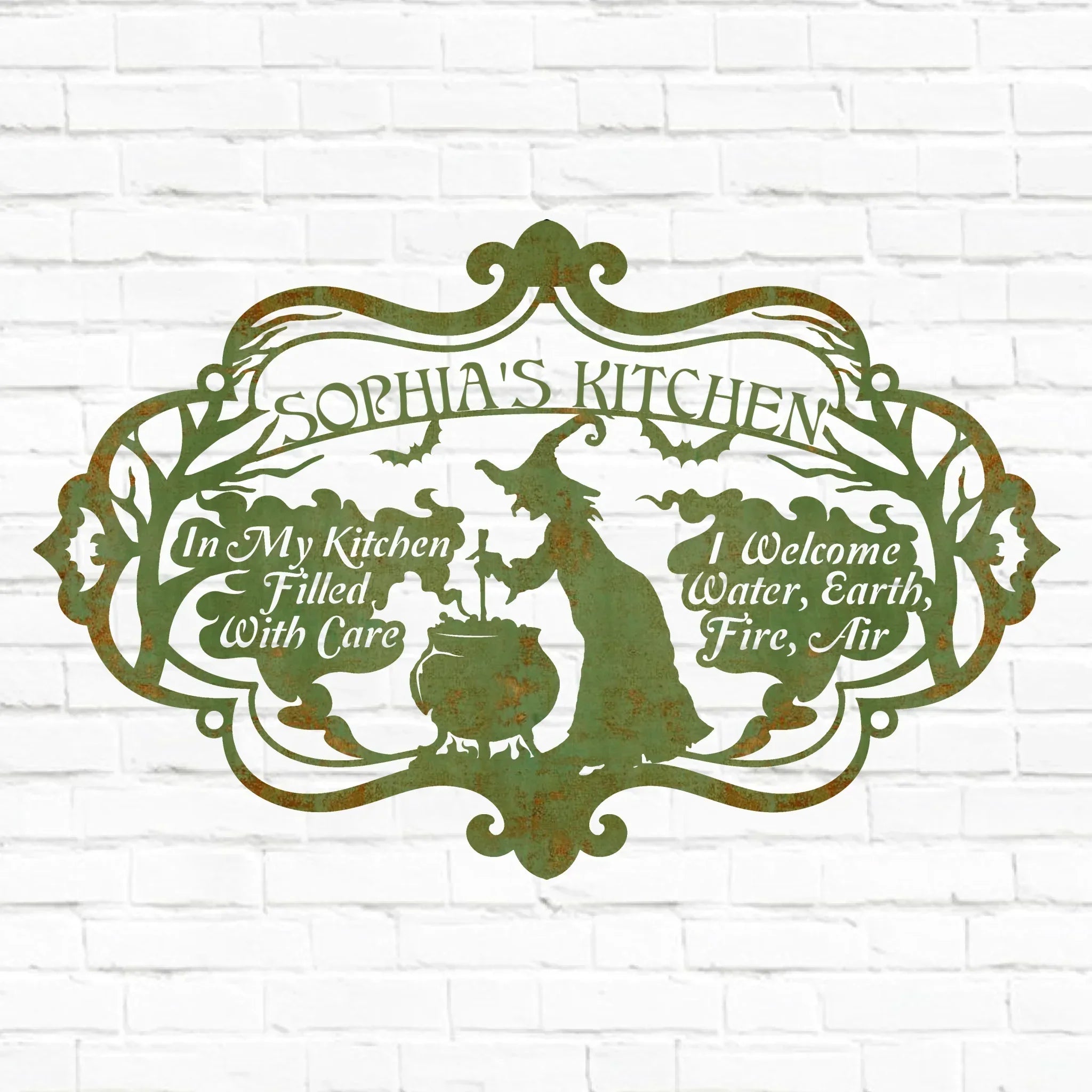 Custom Personalized Witch Kitchen Metal Sign - Gift Idea For Witch Lover - I Welcome Water Earth Fire Air