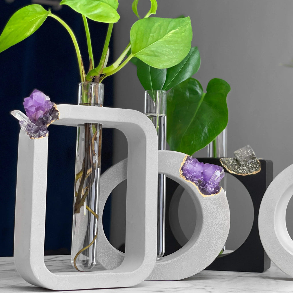 Wooden propagation station with glass vases, self-watering planter - House of Avana