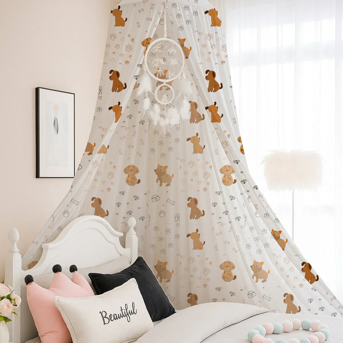 Cute Dogs Paw Bones Printed Canopy - House Of Avana