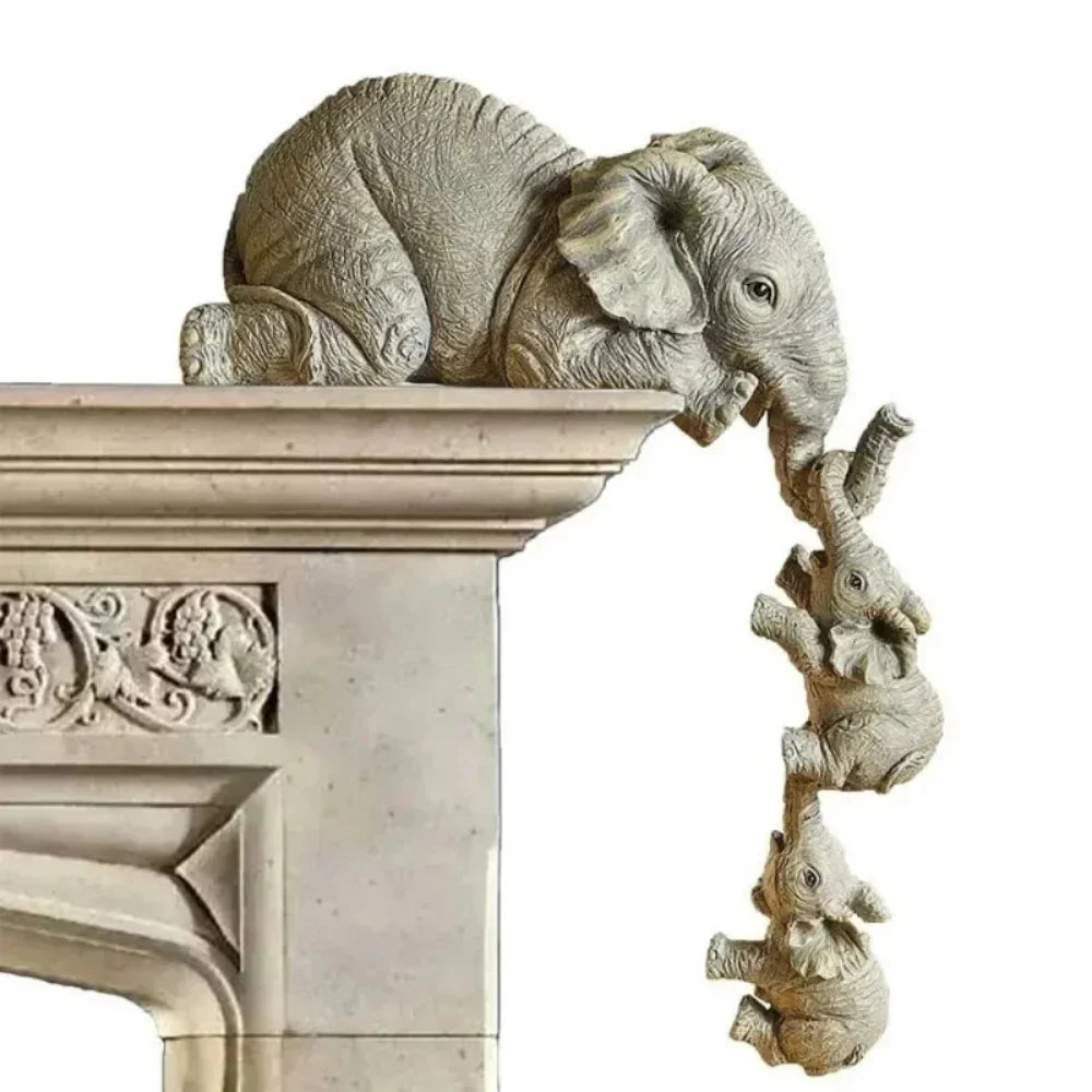 White ceramic elephant sculpture, adorable hug design, handmade décor - House of Avana